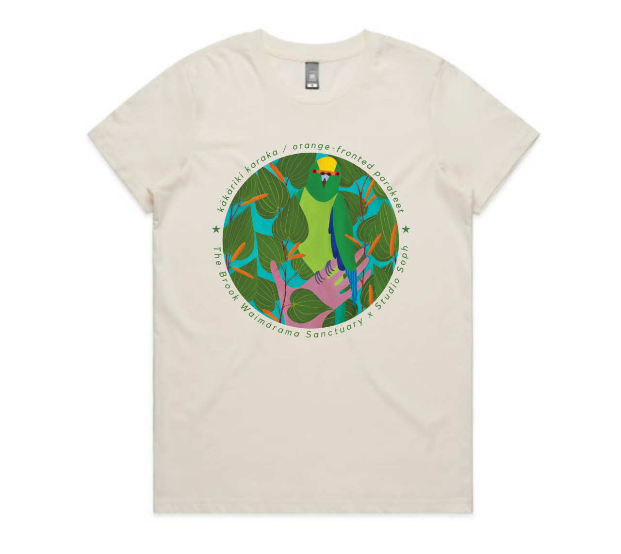 Kākāriki t-shirt circle cream design