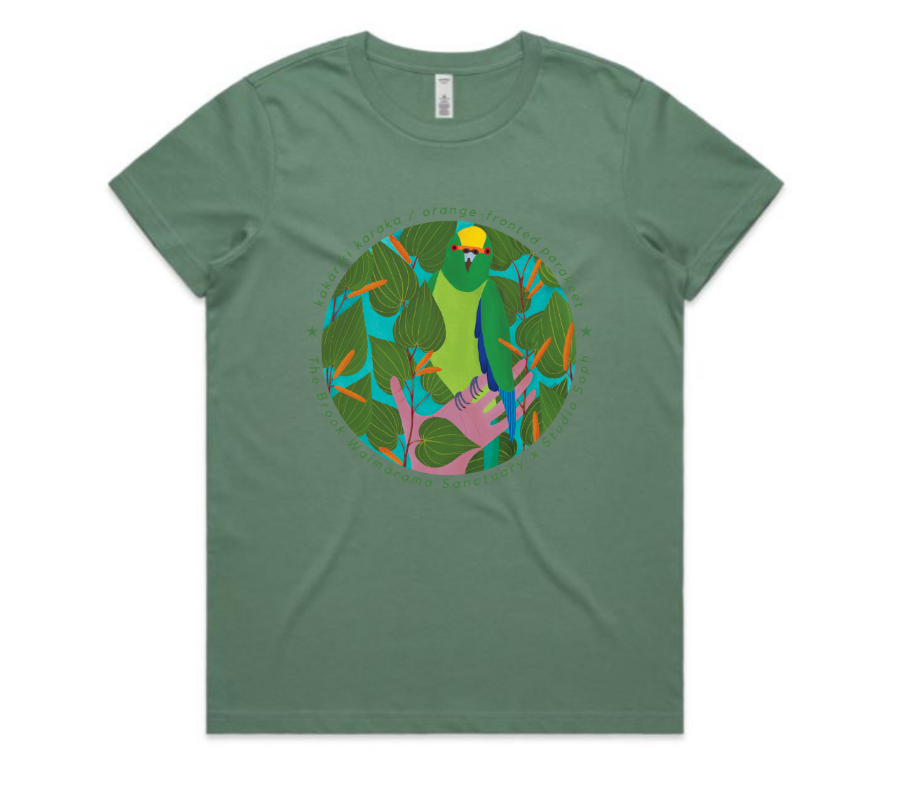 Kākāriki t-shirt circle sage design