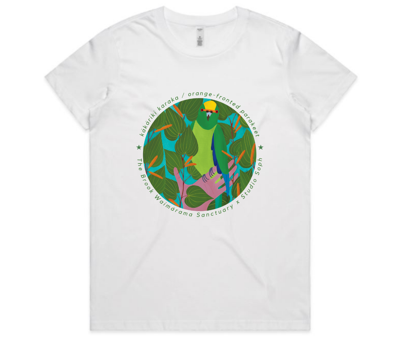 Kākāriki t-shirt circle white design