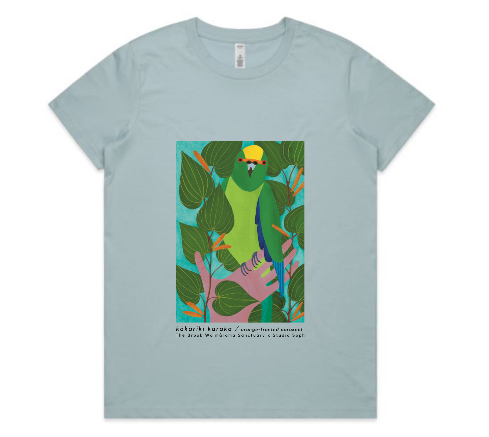 Kākāriki t-shirt rectangle blue design