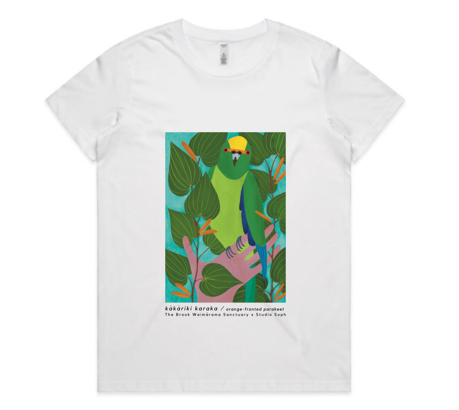 Kākāriki t-shirt rectangle white design